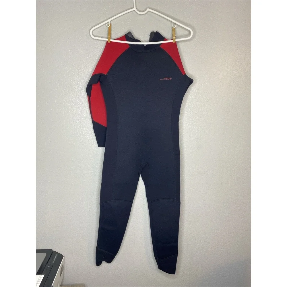 Dark Lightning Youth Full Wetsuit Black Red Back Zip Surf Kids Size 12 Beach